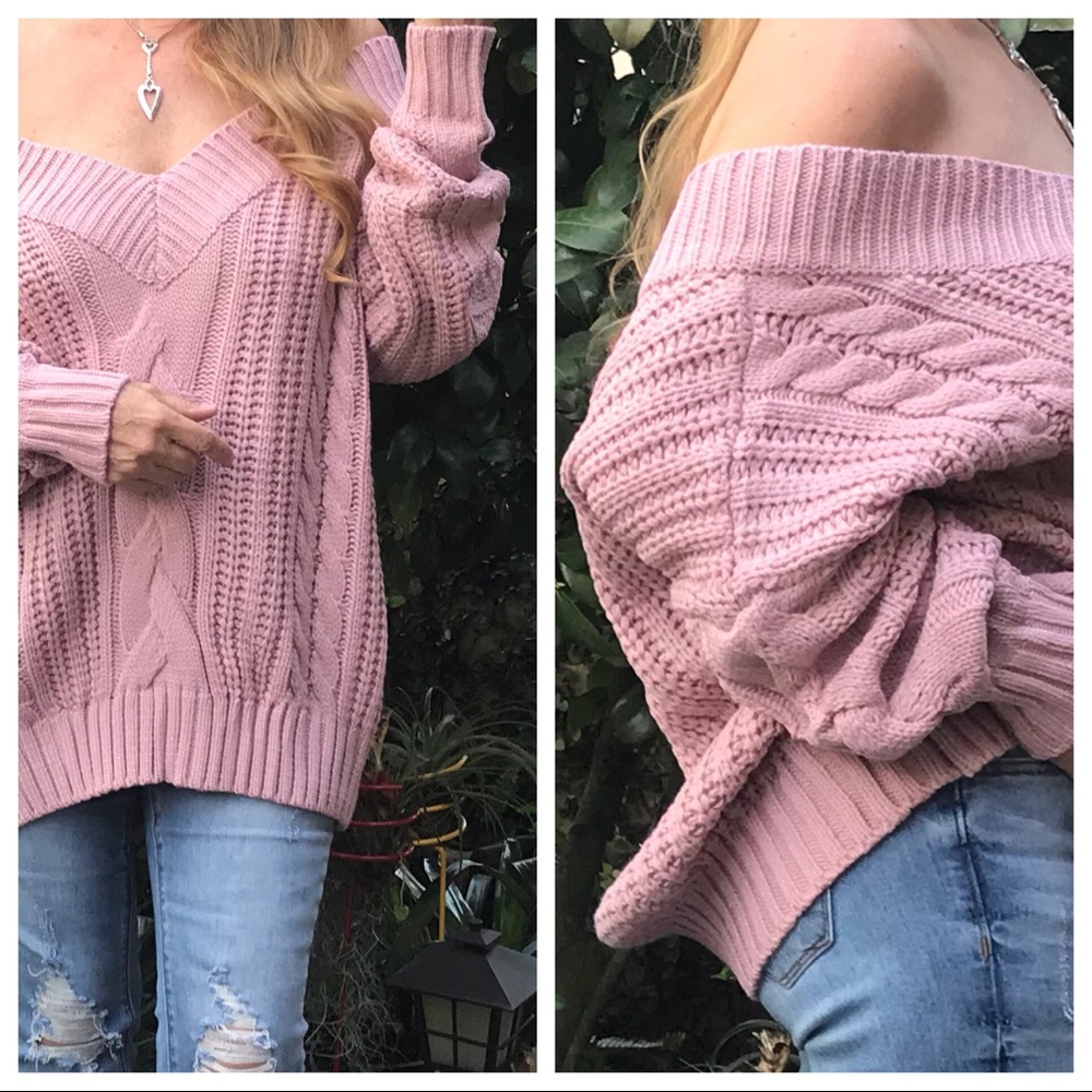 Found My Mojo! Mauve Off-Shoulder V-Neck Sweater - Picture 4 of 8